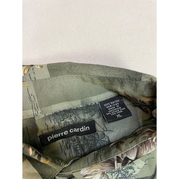 VINTAGE Pierre Cardin Button Up Shirt Men XL Floral Bamboo All Over Print Green - Picture 4 of 5